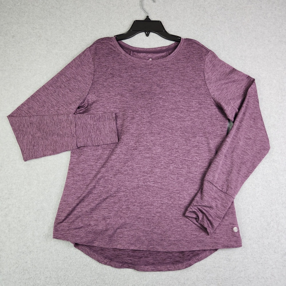 Apana Top Women L Purple Heathered Pleated Back Thumbhole Long Sleeve Activewear